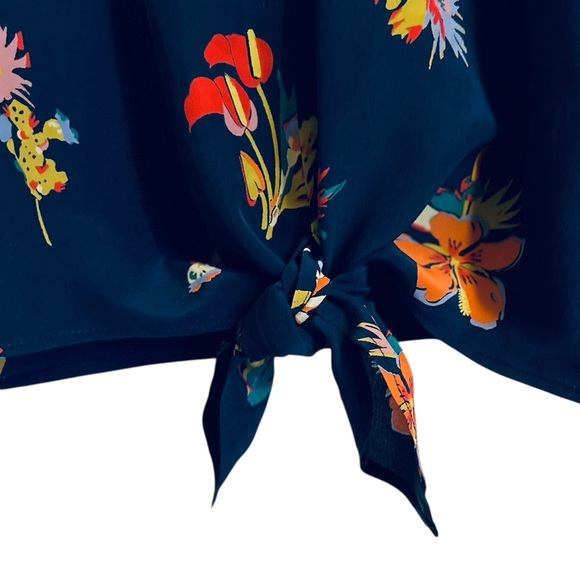 Madewell 100% Silk Tropical Floral Tie-Front Blouse Size Small - Picture 7 of 8